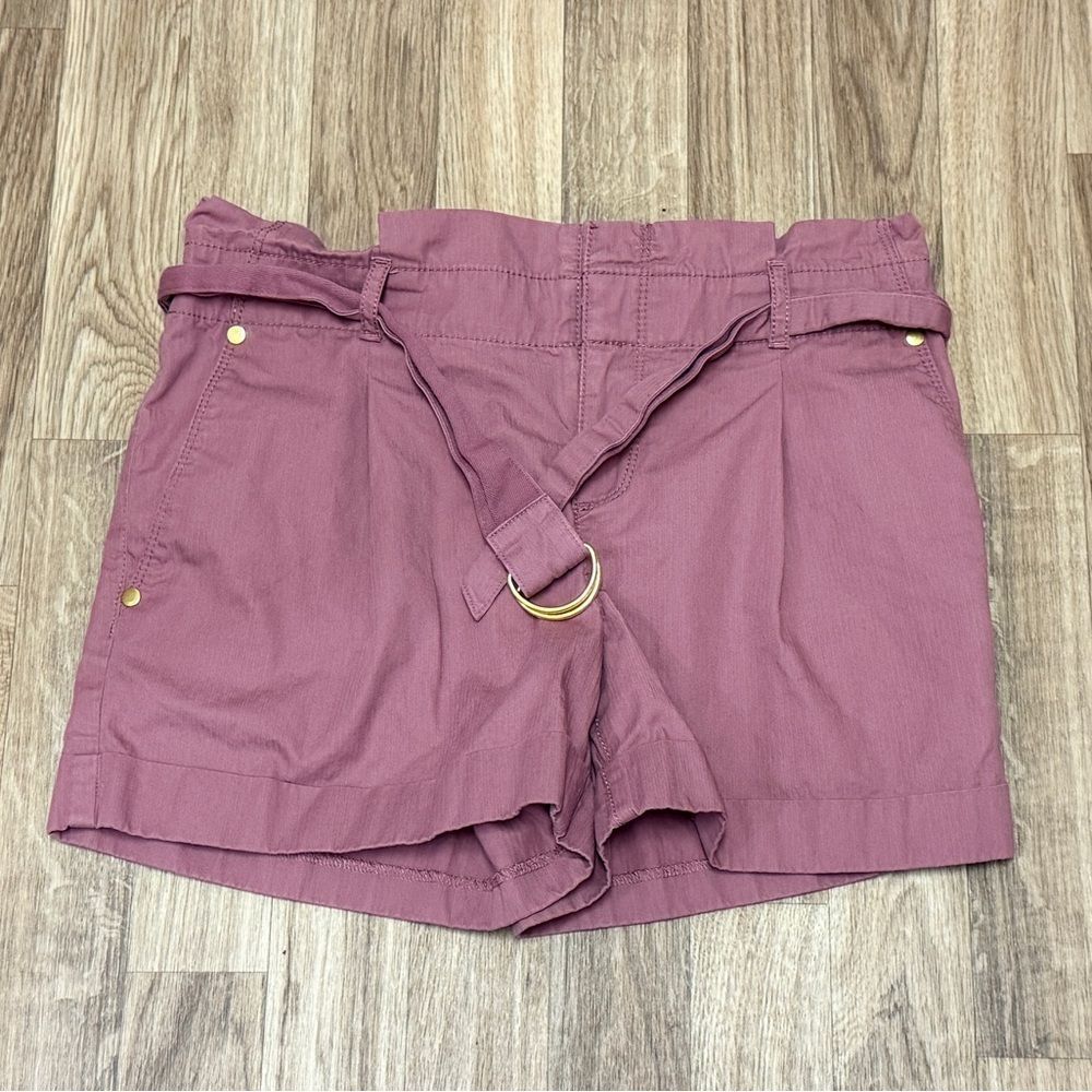 LOFT Womens Paperbag Waist Belted Shorts Size 0 Mauve Cuffed Pleated Front